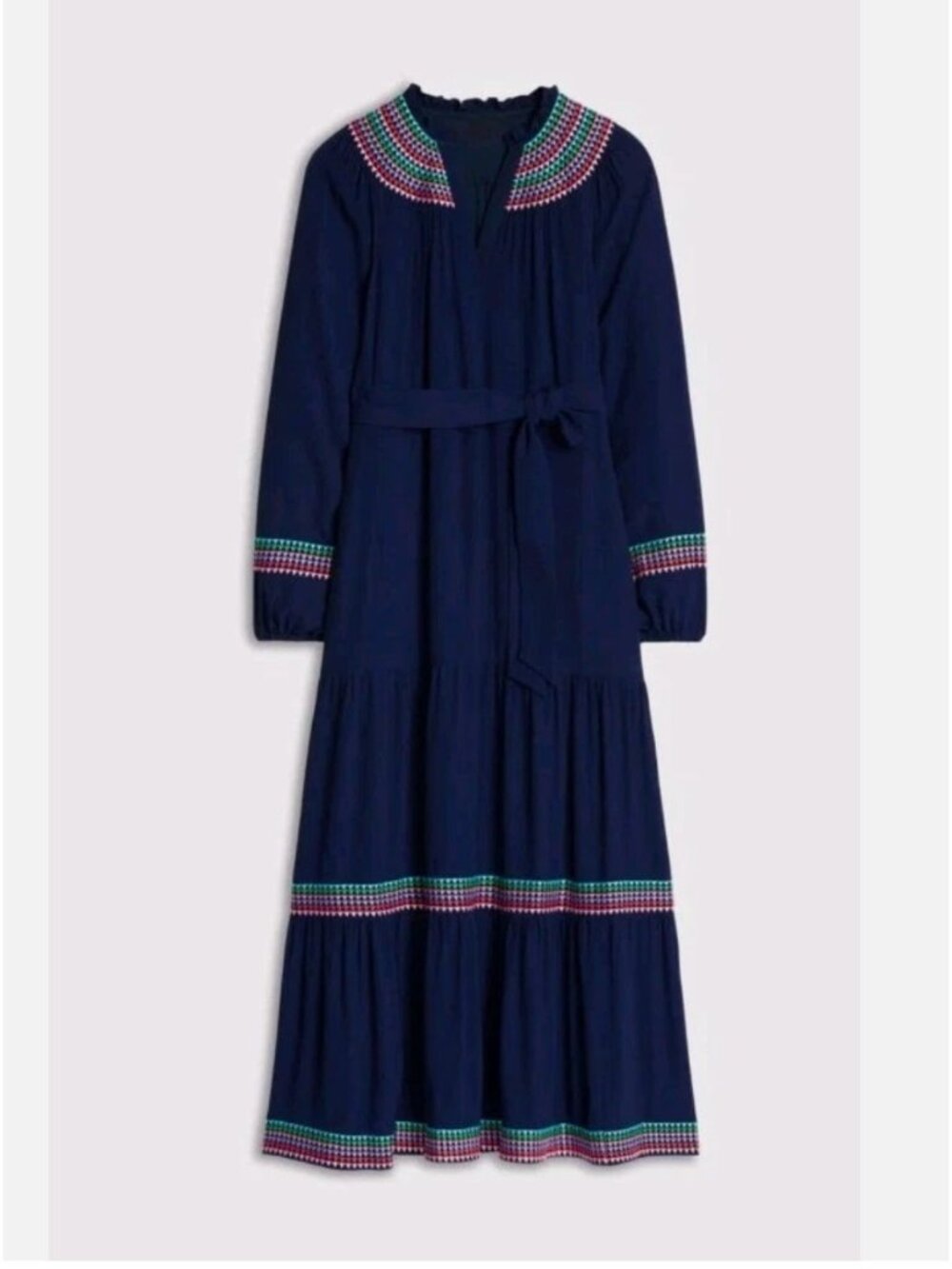 Boden Navy Maxi Dress with Pink and Green Embroidery